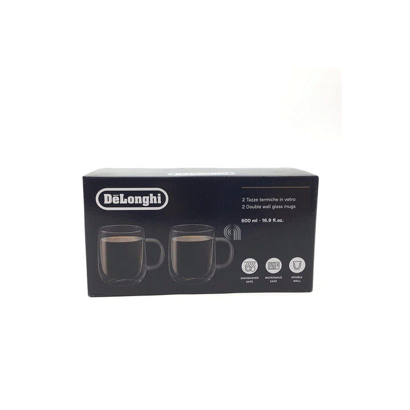2 tazze in vetro a doppia parete 500ml per caffettiera De Longhi AS00006566