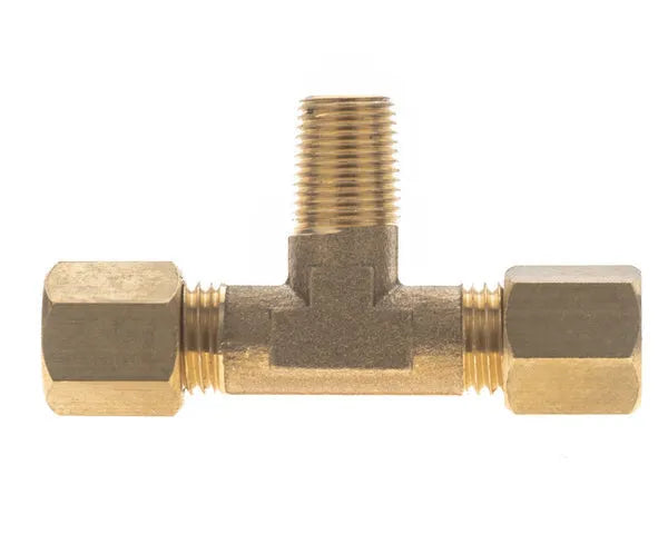 Raccordo a T con boccola 1/4" SAE a svasatura x 1/8" GAS/NPT x 1/4" SAE a svasatura