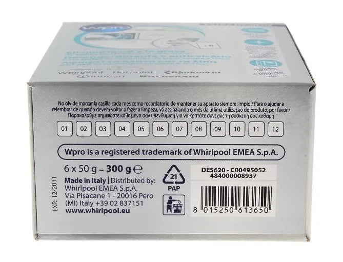 Descalcificador limpiador lavadora y lavavajillas Whirlpool Wpro 6 unidades
