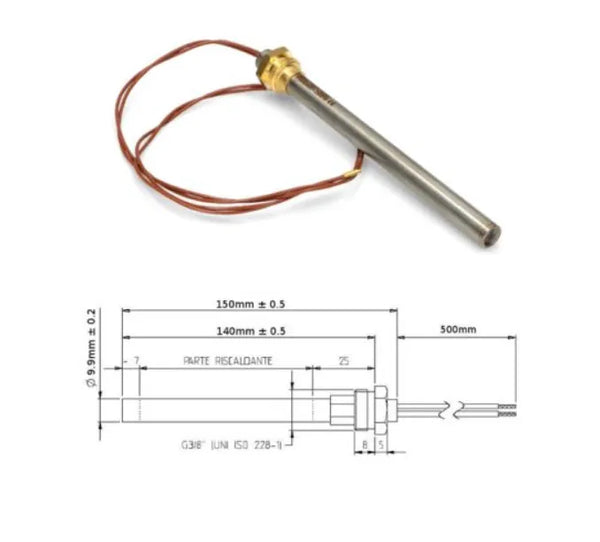 Resistenza stufa pellet 140mm x 9.9mm 3/8 250W HT62650
