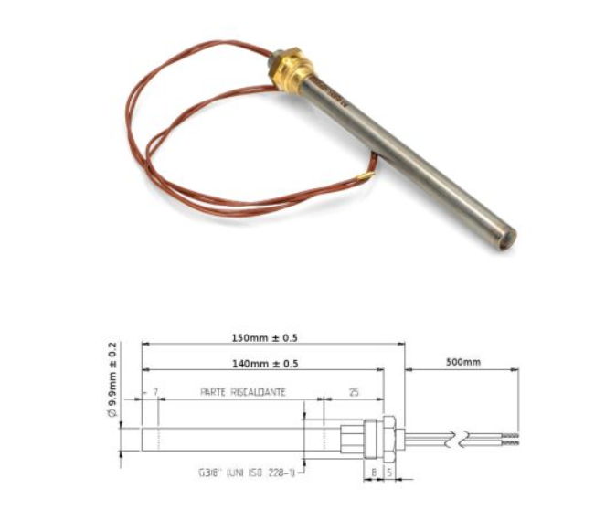 Resistencia estufa pellet 140mm x 9.9mm 3/8 300W HT62652