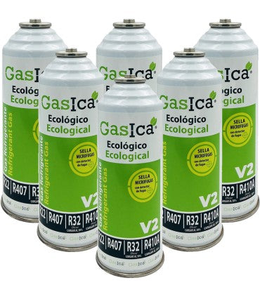 Pack 6 botellas gas refrigerante GASICA V2 - R22-R32-R407-R290-R410A