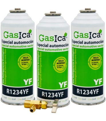 Pack 3 botellas gas refrigerante GASICA YF - R1234yf + llave de servicio