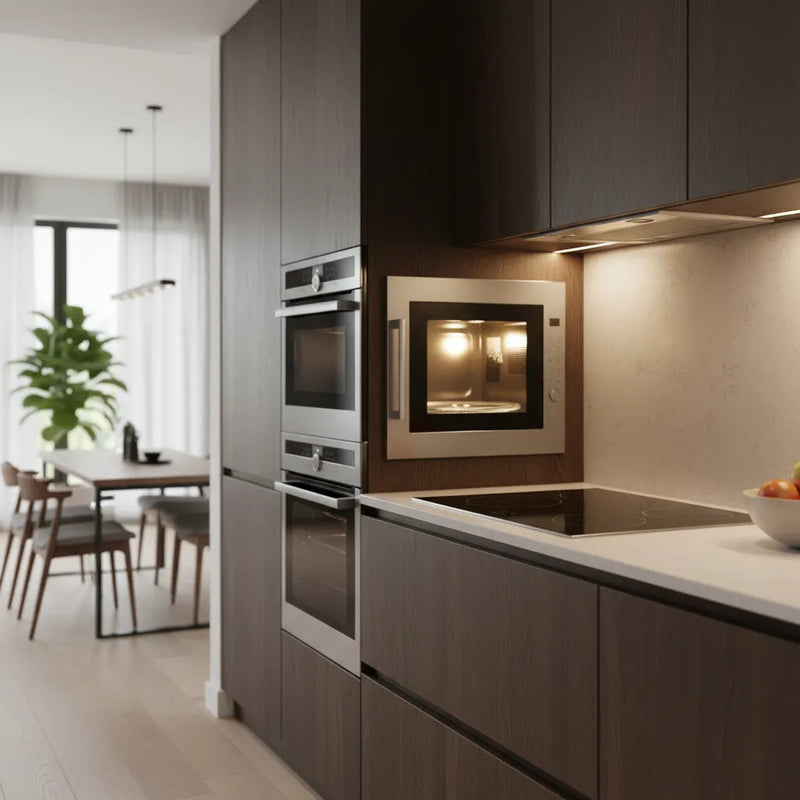 Plato de microondas en cocina contemporánea